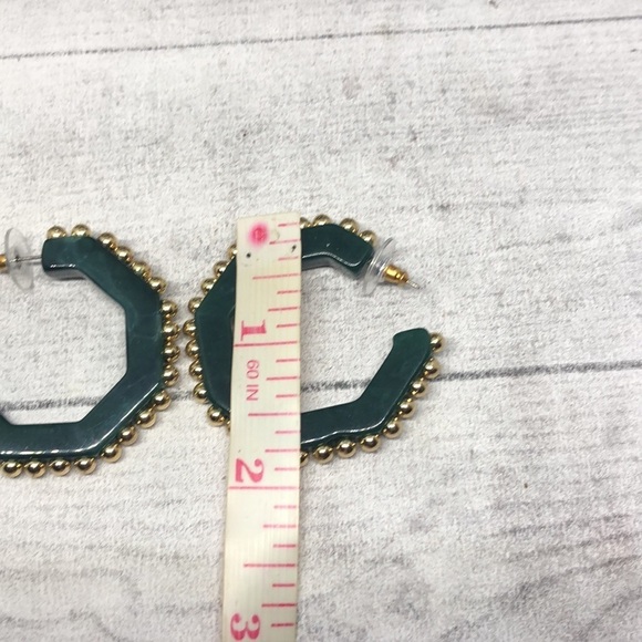 Green jade look big studed hoop earrings dressy trendy statement style. - Picture 3 of 7